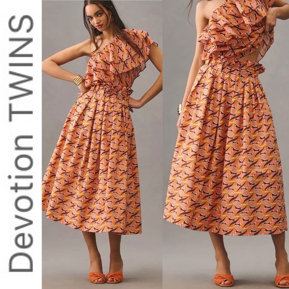 Devotion TWINS Dresses & Skirts - NWT Anthro x Devotion Twins Kotronas Vibrant Floral Polished Cotton Midi Skirt S